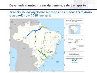NÚCLEO DE LOGÍSTICA, SUPPLY CHAIN E INFRAESTRUTURA
Material de responsabilidade do professor
Desenvolvimento: mapas da demanda de transporte
Granéis sólidos agrícolas alocados nos modos ferroviário
e aquaviário – 2025 [projeção]
 