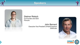 Speakers
Dietmar Rietsch
Co-Founder and CEO
Pimcore
John Bernard
Executive Vice President of North America
OSSCube
 