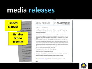media releases
Embed
& attach
Number
& time
releases
 