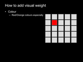 How to add visual weight Colour Red/Orange colours especially 
