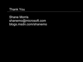 Thank You Shane Morris [email_address] blogs.msdn.com/shanemo 