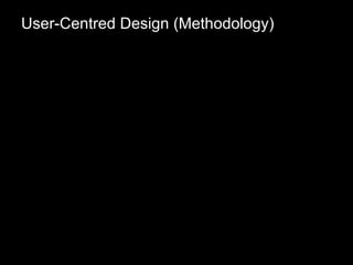 User-Centred Design (Methodology) Contextual Inquiry Affinity Diagramming Usability Testing Personas Paper Prototyping Collaborative Design Heuristic Evaluation Wireframing Cognitive Walkthrough Activity Scenarios Focus Groups Card Sorting Cultural Probes Analytics 