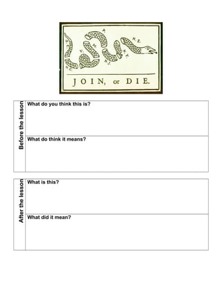 Before the lesson 
What do you think this is? 
What do think it means? 
After the lesson 
What is this? 
What did it mean? 
 