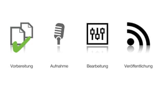 ✔
Vorbereitung   Aufnahme   Bearbeitung   Veröffentlichung
 