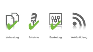 ✔ ✔ ✔
Vorbereitung   Aufnahme   Bearbeitung   Veröffentlichung
 
