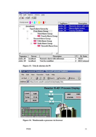 PIMS 11
Figura 13: Tela de alarmes do PI
Figura 14: Monitorando o processo via browser
 