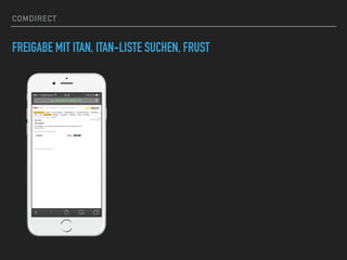 COMDIRECT
FREIGABE MIT ITAN, ITAN-LISTE SUCHEN, FRUST
 