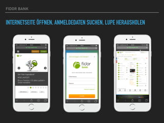FIDOR BANK
INTERNETSEITE ÖFFNEN, ANMELDEDATEN SUCHEN, LUPE HERAUSHOLEN
 