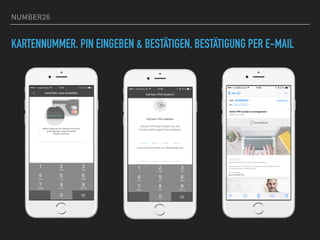 NUMBER26
KARTENNUMMER, PIN EINGEBEN & BESTÄTIGEN, BESTÄTIGUNG PER E-MAIL
 