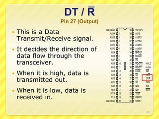 DT / R
Pin 27 (Output)
 This is a Data
Transmit/Receive signal.
 It decides the direction of
data flow through the
transceiver.
 When it is high, data is
transmitted out.
 When it is low, data is
received in.
23
 