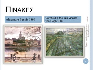 ΠΙΝΑΚΕΣ
2/6/2021
Βασιλική
Μπιζάνη
Ε'1
2ο
Δημοτικό
Σχολείο
Ξάνθης
4
Alexandre Benois 1896
Cornfield in the rain Vincent
van Gogh 1889
 