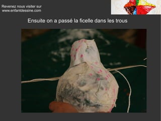 Revenez nous visiter sur
www.enfantdessine.com
Ensuite on a passé la ficelle dans les trous
 