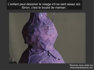 Revenez nous visiter sur
www.enfantdessine.com
L'enfant peut dessiner le visage s'il se sent assez sûr.
Sinon, c'est le boulot de maman :
 