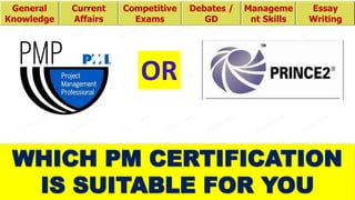 Aman Vats
General
Knowledge
Current
Affairs
Competitive
Exams
Debates /
GD
Manageme
nt Skills
Essay
Writing
WHICH PM CERTIFICATION
IS SUITABLE FOR YOU
OR
 
