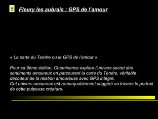 5

Fleury les aubrais : GPS de l’amour

« La carte du Tendre ou le GPS de l’amour »
Pour sa 9ème édition, Cheminance explore l’univers secret des
sentiments amoureux en parcourant la carte du Tendre, véritable
décodeur de la relation amoureuse avec GPS intégré.
Cet univers amoureux est remarquablement suggéré au travers le portrait
de cette pulpeuse créature.

 