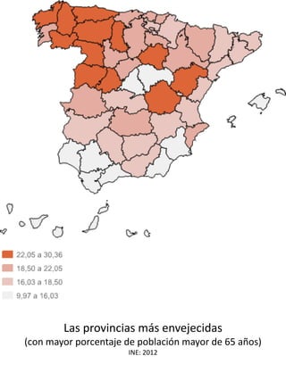Las provincias más envejecidas
(con mayor porcentaje de población mayor de 65 años)
INE: 2012

 