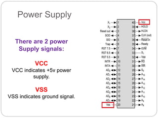 Power Supply
There are 2 power
Supply signals:
VCC
VCC indicates +5v power
supply.
VSS
VSS indicates ground signal.
 