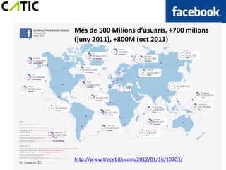 Més de 500 Milions d’usuaris, +700 milions
(juny 2011), +800M (oct 2011)




http://www.trecebits.com/2012/01/16/10703/
 