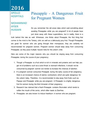 Pineapple a dangerous fruit for pregnant women | DOCX