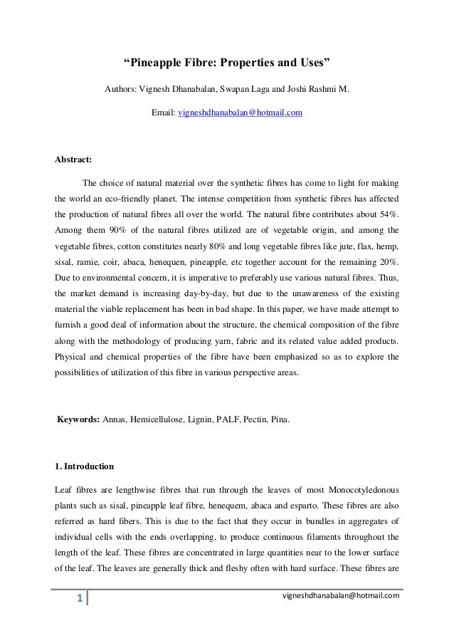 Pineapple fiber properties and uses by vignesh dhanabalan