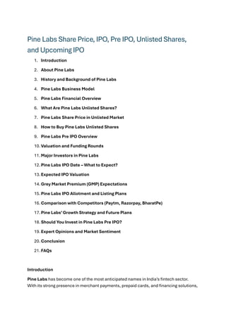 Pine Labs Share Price, IPO, Pre IPO, Unlisted Shares, and Upcoming IPO ...