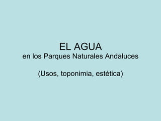 EL AGUA en los Parques Naturales Andaluces (Usos, toponimia, estética) 