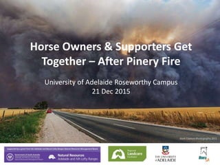 Horse Owners & Supporters Get
Together – After Pinery Fire
University of Adelaide Roseworthy Campus
21 Dec 2015
 