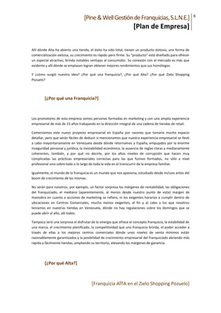 Plan de Empresa Pine \u0026 Well SLN apertura primera tienda en franquicia…