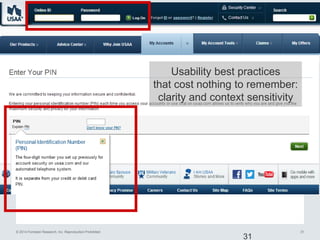 © 2014 Forrester Research, Inc. Reproduction Prohibited 31
31
Usability best practices
that cost nothing to remember:
clarity and context sensitivity
 
