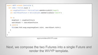 object WVYP extends Controller {
def index = Action.async {
val wvypCountFuture = ServiceClient.makeServiceCall("wvyp")
va...