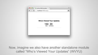 Now, imagine we also have another standalone module
called “Who’s Viewed Your Updates” (WVYU)

 