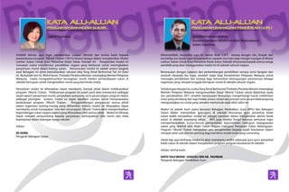 Salam Sejahtera.

Bismillahirrahmanirrahim,
Assalamualaikum Warahmatullahi Wabarakatuh,
Salam Sejahtera.

Terlebih dahulu saya ingin merakamkan ucapan tahniah dan terima kasih kepada
jawatankuasa program 1Murid 1Sukan (1M1S) kerana berjaya dalam menghasilkan Modul
Latihan Sukan Untuk Guru Penasihat Kelab Sukan Sekolah ini. Penghasilan modul ini
menepati usaha transformasi pendidikan negara yang berhasrat untuk meningkatkan
penyertaan murid dalam bidang sukan. Kemunculan modul ini adalah antara langkah
awal Bahagian ini demi merealisasikan cetusan idea Yang Amat Berhormat Tan Sri Dato’
Hj. Muhyiddin bin Hj. Mohd Yassin, Timbalan Perdana Menteri, merangkap Menteri Pelajaran
Malaysia. Usaha mengoptimumkan kecergasan murid melalui pembudayaan sukan di
sekolah bertujuan untuk menghasilkan murid yang berminda cerdas.

Alhamdulillah, bersyukur saya ke hadrat Allah S.W.T. kerana dengan izin, limpah dan
kurniaNya jua dapat saya menyampaikan sepatah dua kata bagi mengisi ruangan di Modul
Latihan Sukan Untuk Guru Penasihat Kelab Sukan Sekolah khususnya kepada semua warga
pendidik yang akan menggunakan modul ini di sekolah seluruh negara.

Penerbitan modul ini diharapkan dapat membantu banyak pihak dalam melaksanakan
program 1Murid 1Sukan. Pelaksanaan program ini sudah pasti akan menyentuh pelbagai
aspek seperti penyertaan murid, penyediaan prasarana, serta perancangan program dalam
pelbagai peringkat. Justeru, modul ini dapat dijadikan rujukan untuk menyelaraskan
pelaksanaan program 1Murid 1Sukan.
Penggemblengan pengurusan semua pihak
dalam organisasi masing-masing yang diilhamkan melalui modul ini diharapkan dapat
membantu untuk menjayakan misi dan visi program 1Murid 1Sukan demi mengembalikan
kegemilangan sukan negara seperti yang dihasratkan oleh semua pihak. Modul ini diharap
dapat menjadi penyumbang kepada perpaduan, pemupukkan nilai murni dan etika
kepimpinan dalam kalangan warga sekolah.

Sehubungan dengan itu, usaha Yang Amat Berhormat Timbalan Perdana Menteri merangkap
Menteri Pelajaran Malaysia mengumumkan Dasar 1Murid 1Sukan untuk dijalankan pada
sesi persekolahan 2011 amatlah bersesuaian khususnya mengimbangi hasrat melahirkan
insan yang seimbang dari segi intelek, emosi, rohani dan jasmani serta secara tidak langsung
mengurangkan isu sosial yang semakin memuncak sejak akhir-akhir ini.

Sekian.
EE HONG
Pengarah Bahagian Sukan

Bersesuaian dengan cabaran dan perkembangan pendidikan semasa serta harapan dan
amanah daripada ibu bapa, amatlah wajar bagi Kementerian Pelajaran Malaysia untuk
merangka pendekatan dan strategi bagi memastikan kelangsungan peranannya sebagai
organisasi yang menjadi tunggak kemajuan murid di sekolah seluruh negara.

Modul ini adalah hasil usaha bersama Bahagian Pendidikan Guru (BPG) dan Bahagian
Sukan dalam memastikan guru-guru di sekolah khususnya guru penasihat kelab
sukan boleh menjadikan modul ini sebagai panduan dalam menjalankan aktiviti kelab
sukan di sekolah sepanjang tahun. BPG juga melalui fungsi barunya berhasrat ingin
memperbanyakkan kursus-kursus pentauliahan kejurulatihan mahupun kepegawaian
sukan yang diiktiraf oleh Majlis Sukan Negara mahupun Persatuan Sukan Kebangsaan.
Program 1Murid 1Sukan merupakan satu pengiktirafan kepada aspek kesukanan dalam
menjadi salah satu elemen penting bagi membina modal insan yang cemerlang.
Sekali lagi saya berharap modul ini akan membantu sedikit sebanyak guru-guru penasihat
kelab sukan di sekolah dalam menjalankan program-program kesukanan di sekolah.
Sekian, terima kasih.
DATO’ HAJI MOHD. GHAZALI BIN AB. RAHMAN
Pengarah Bahagian Pendidikan Guru

 