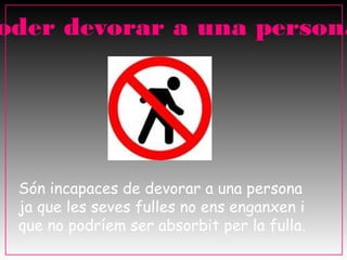 oder devorar a una persona




 Són incapaces de devorar a una persona
 ja que les seves fulles no ens enganxen i
 que no podríem ser absorbit per la fulla.
 
