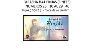 PARASHA # 41 PINJAS (FINEES)
NUMEROS 25 : 10 AL 29 : 40
Pinjás ( ‫ָס‬‫ח‬ְ‫נ‬‫ִּי‬‫פ‬ ) - “boca de serpiente”
 
