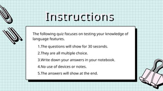 Pink Blue Pastel Lined English Language Features Quiz Activity ...