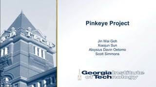 Pinkeye Project
Jin Wai Goh
Xiaojun Sun
Aloysius Davin Oetomo
Scott Simmons
 