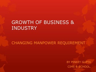 GROWTH OF BUSINESS & 
INDUSTRY 
CHANGING MANPOWER REQUIREMENT 
BY PINKEY GUPTA 
CIMS B-SCHOOL. 
 