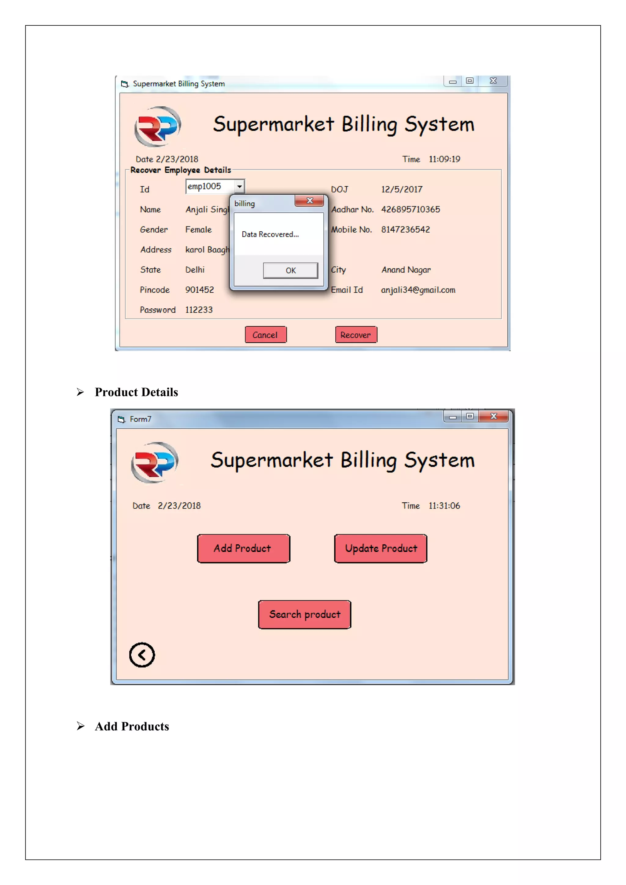  Product Details
 Add Products
 