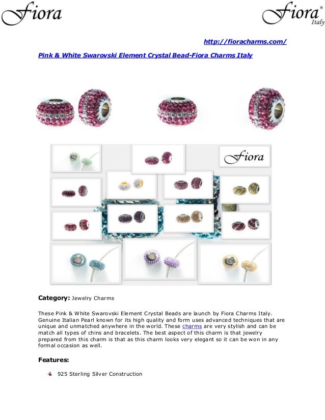 Pink & white swarovski element crystal bead fiora charms italy