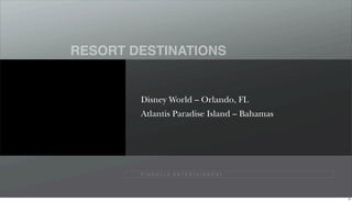 RESORT DESTINATIONS


        Disney World – Orlando, FL
        Atlantis Paradise Island – Bahamas




        P I N N A C L E E N T E R TA I N M E N T




                                                   76
 