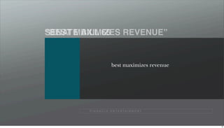 “BEST MAXIMIZES
SENATE BILL 66 REVENUE”


        “The board shall determine which
        contract best maximizes revenue,
        encourages tourism and otherwise serves
        the interests of the people of Kansas.”




        P I N N A C L E E N T E R TA I N M E N T




                                                   79
 