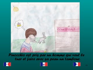 Pinocchio est pris par un homme qui veut le tuer et faire avec sa peau un tambour. 