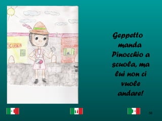 Geppetto manda  Pinocchio a scuola, ma lui non ci vuole andare! 