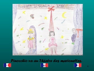Pinocchio va au Théatre des marionettes. 