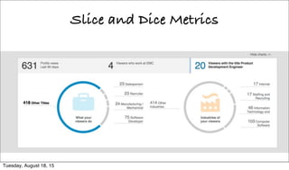 Slice and Dice Metrics
Tuesday, August 18, 15
 