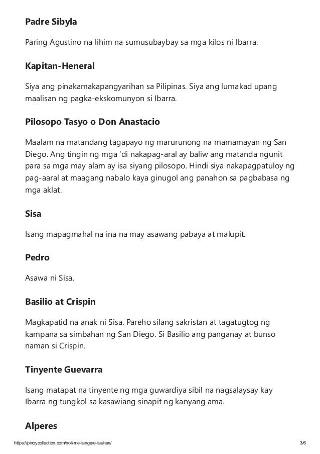 Noli Me Tangere Tauhan At Mga Katangian Ng Bawat Isa