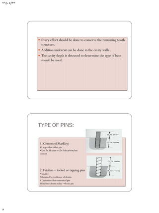 Pin Ledge Pin retained amalgam restorations | PDF