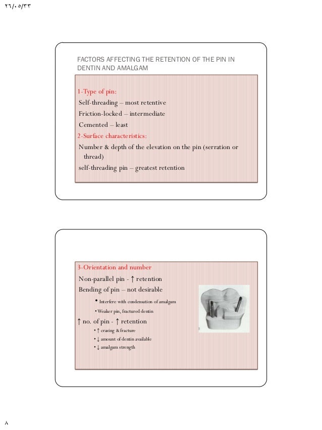 Pin retained amalgam restorations