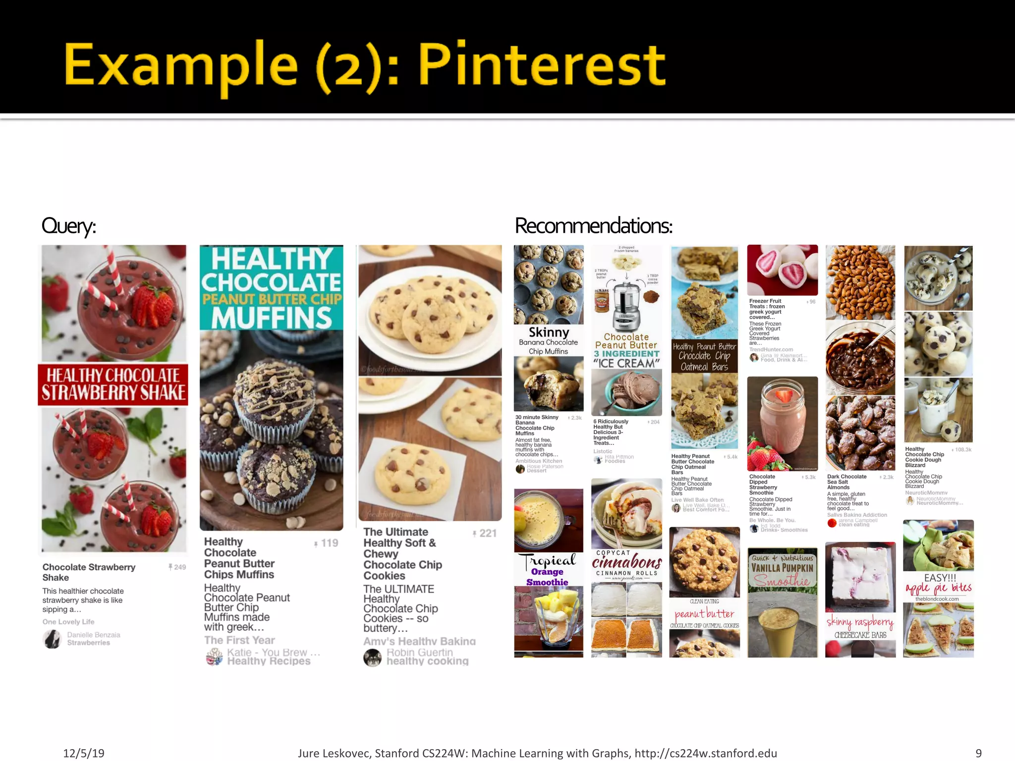 Query: Recommendations:
12/5/19 Jure Leskovec, Stanford CS224W: Machine Learning with Graphs, http://cs224w.stanford.edu 9
 