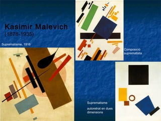 Kasimir Malevich
(1878-1935)
Suprematisme, 1916
Composició
suprematista
Suprematisme
autoretrat en dues
dimensions
 